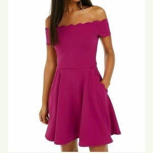 Scalloped Off-Shoulder Dress Ripe Berry- JCPenny